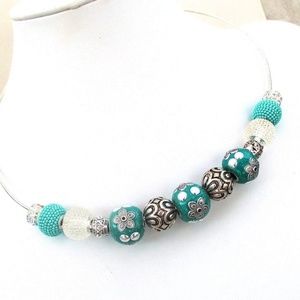 Big Bead Teal Hoop Choker Necklace Handmade